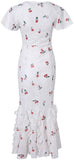 Cherry-Print Ruffle Lace Midi Dress