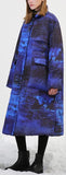Blue & Black Abstract-Scenic Two-Toned Down-Fill Coat