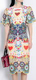 Embroidered Multi Colored Scalloped-Trim Dress