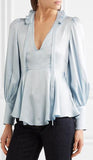 Ruffle-Trimmed Satin Blouse
