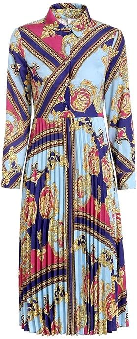 Baroque Stripe Pleated Shirt Dress