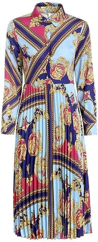 Baroque Stripe Pleated Shirt Dress