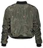 Star-Embroidered Cropped Bomber Jacket