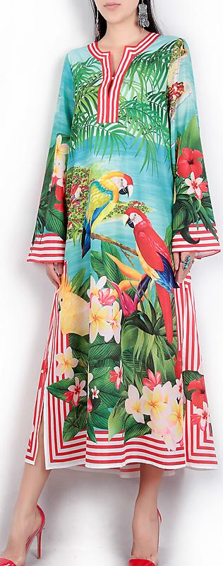 Tropical Printed Kaftan Dress