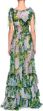 Tiered Hydrangea Chiffon Gown, Green - DESIGNER INSPIRED FASHIONS
