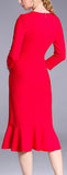 Red Button-Embellished Sheath Dress