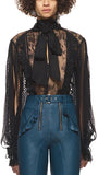 Trim Panelled Draped Sleeve Top, Black