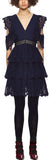 Tiered Pleated Embroidery Mini Dress