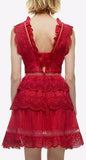 Three Tiered Peplum Lace Dress in Red - DESIGNER INSPIRED FASHIONS