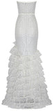 Glitter Mesh Tiered Strapless Gown