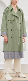 Plaid-Trim Trench Coat