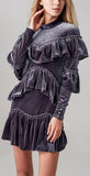 Ruffled Velvet Mini Dress - DESIGNER INSPIRED FASHIONS