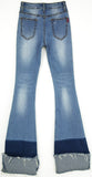 Flared & Frayed Color-Block Jeans