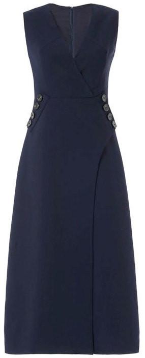 Side-Button Embellished Sleeveless A-Line V-Neck Midi Dress in Black or White - DESIGNER INSPIRED FASHIONS