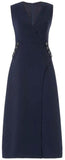 Side-Button Embellished Sleeveless A-Line V-Neck Midi Dress in Black or White - DESIGNER INSPIRED FASHIONS
