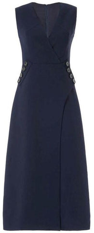 Side-Button Embellished Sleeveless A-Line V-Neck Midi Dress in Black or White - DESIGNER INSPIRED FASHIONS
