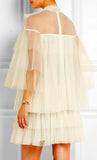 Lace & Tulle Tiered Point D'Esprit Dress in White - DESIGNER INSPIRED FASHIONS