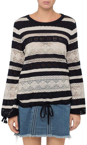 Striped Lacey Knit Sweater - DESIGNER INSPIRED FASHIONS