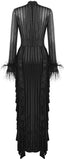 Embellished Lace-up Feather-Trim Gown