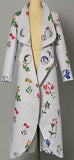 Floral Print Circle Cut-Out Wool-Blend Coat