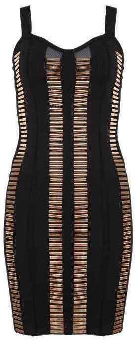 Black Metal-Bead-Embellished Bodycon Mini Dress
