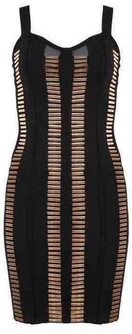 Black Metal-Bead-Embellished Bodycon Mini Dress