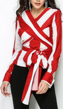 Wrap-Effect Striped Top