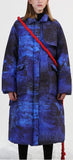 Blue & Black Abstract-Scenic Two-Toned Down-Fill Coat