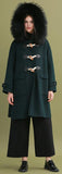 Fur-Hooded Toggle-Buttoned Oversized Wool Coat