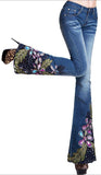 Embellished Floral Faded Flared Jeans in Dark or Light Blue Wash - DESIGNER INSPIRED FASHIONS