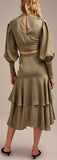 Tie-Wrap Blouse and Ruched Tiered Skirt