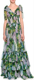 Tiered Hydrangea Chiffon Gown, Green - DESIGNER INSPIRED FASHIONS