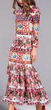 Long Multicolored Printed Tiered Hem Dress - DESIGNER INSPIRED FASHIONS