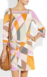 Geometric Print Square-Neck Jersey Silk Mini Dress-Multi Color - DESIGNER INSPIRED FASHIONS