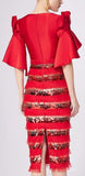 Sequin-Paneled Ruffled-Sleeve Evening Dress