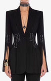 Eyelet Embellished Lace-up Grain de Poudre Blazer