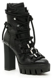 Rope Lace-Up Leather Boots in Black