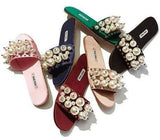 Pearl Embellished Sliders - Red or Black