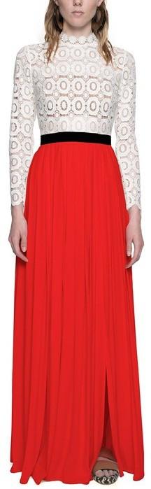 Pleated Crochet Floral Maxi Dress in Red - DESIGNER INSPIRED FASHIONS