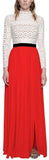 Pleated Crochet Floral Maxi Dress in Red - DESIGNER INSPIRED FASHIONS