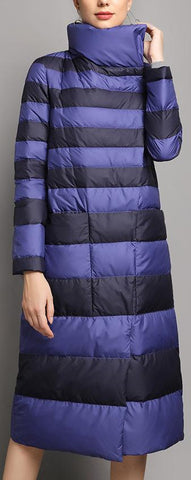 Stripe Puffer Down Coat, Purple & Blue