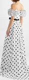 Ruffled Off-the-Shoulder Polka-Dot Dress