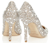 'Abel' White Suede with Crystal Mix Pointy Toe Pumps - DESIGNER INSPIRED FASHIONS