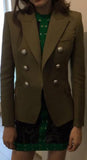 Double-Breasted Cotton-Blend Blazer-Green - DESIGNER INSPIRED FASHIONS