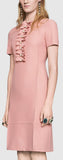Ruffle & Pearl Button Embellished Short Silk Dress in Pink or Red - DESIGNER INSPIRED FASHIONS