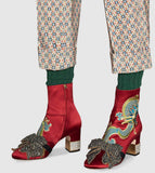 Dragon Satin Mid-Heel Ankle-Boot, Red