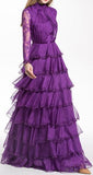 Ruffled Lace Tiered Gown, Purple