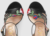 Embroidered Leather Mid Heel Sandals | DESIGNER INSPIRED FASHIONS