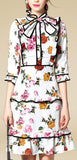 Contrast-Piping Floral Print Ruffle-Trimmed Dress - DESIGNER INSPIRED FASHIONS