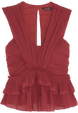 'Grayton' Ruffled Top & 'Glitz' Crinkled Skirt in Red - DESIGNER INSPIRED FASHIONS